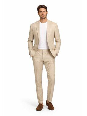 Men’s Modern Fit Linen-Cotton Suit | Breathable Stretch Comfort - TAN